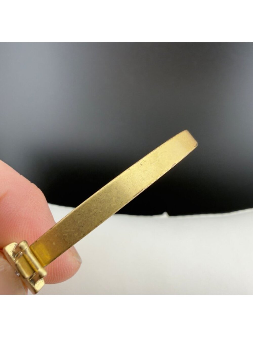 J.Crew Gold Tone Crystal Bangle Bracelet Brushed Minimalist Classic - Picture 6 of 8